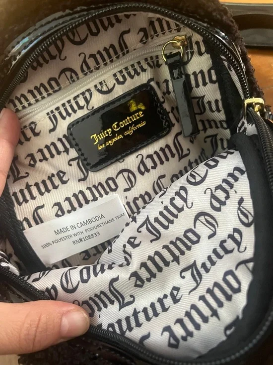 Juicy Couture Black Sherpa Mini Backpack with Patent Accents - Picture 2 of 5